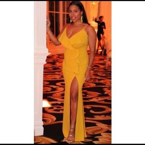 Elegant High Slit Dress - Yellow